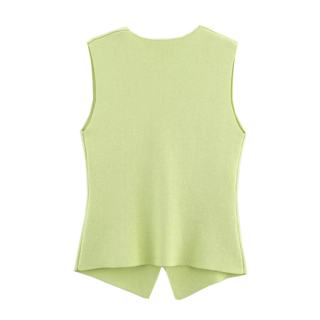 Women's fitted knitted vest with deep V-neck and decorative button placket Mune Fashion