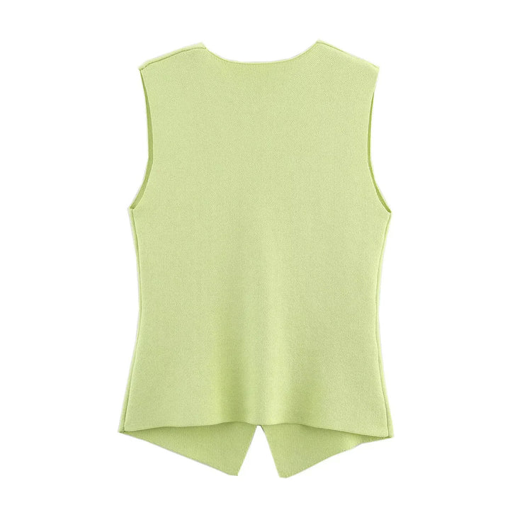 Women's fitted knitted vest with deep V-neck and decorative button placket Mune Fashion