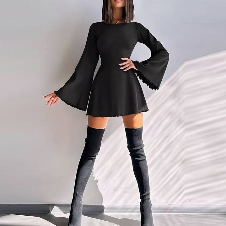 Women’s A-line mini dress with flared trumpet sleeves and fitted silhouette Mune Fashion