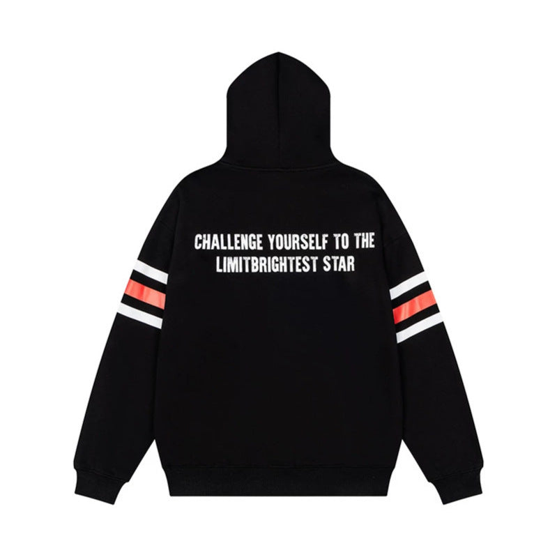 Women's oversized hoodie with vintage number print, studded detailing, and contrast stripes on the sleeves Mune Fashion