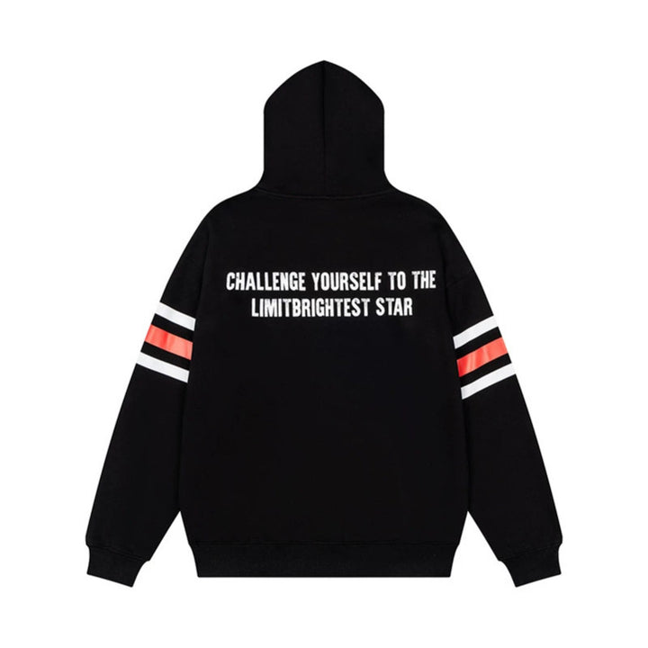 Women's oversized hoodie with vintage number print, studded detailing, and contrast stripes on the sleeves Mune Fashion