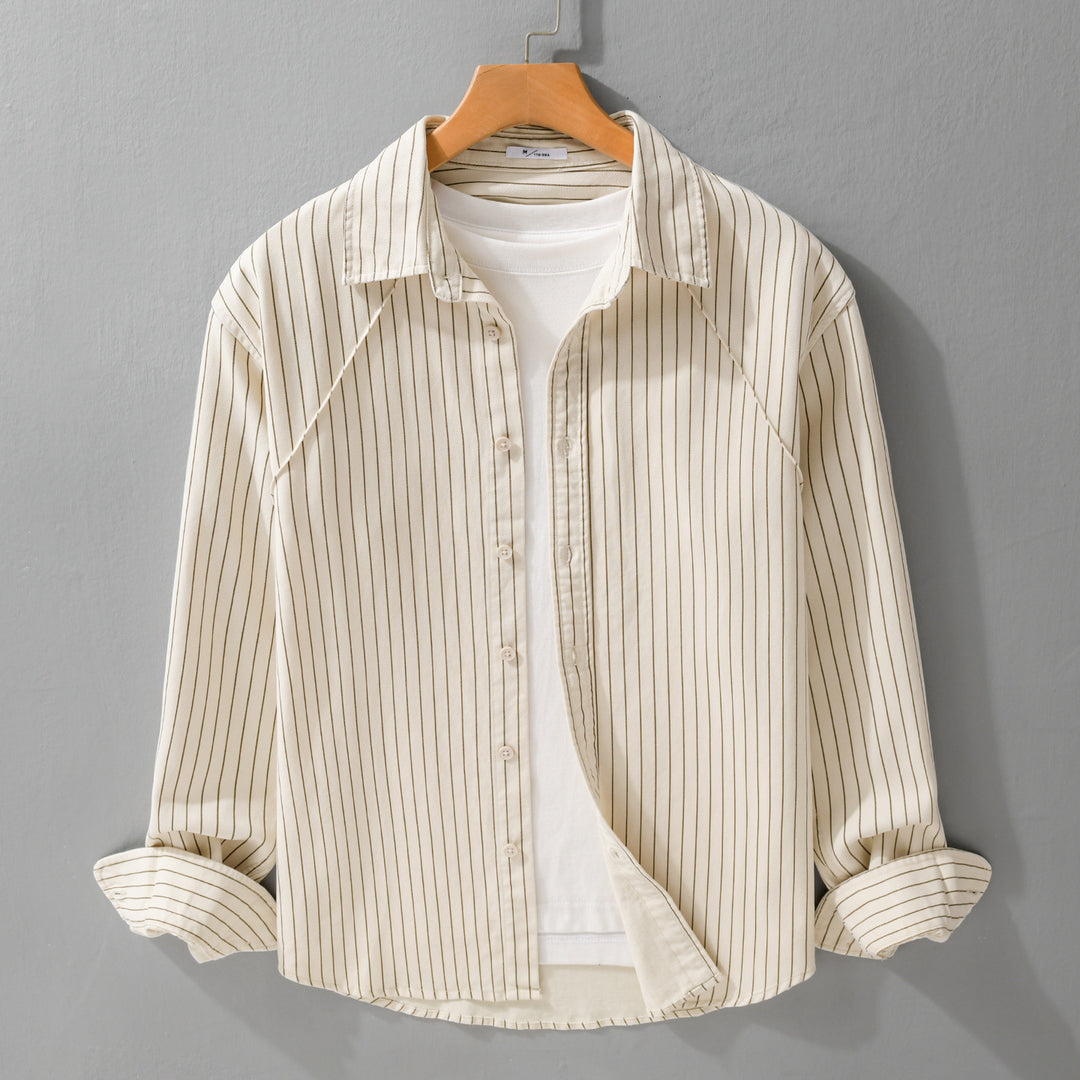 Men's Lightweight Striped Overshirt with Kent Collar and Raglan Sleeves Mune Fashion