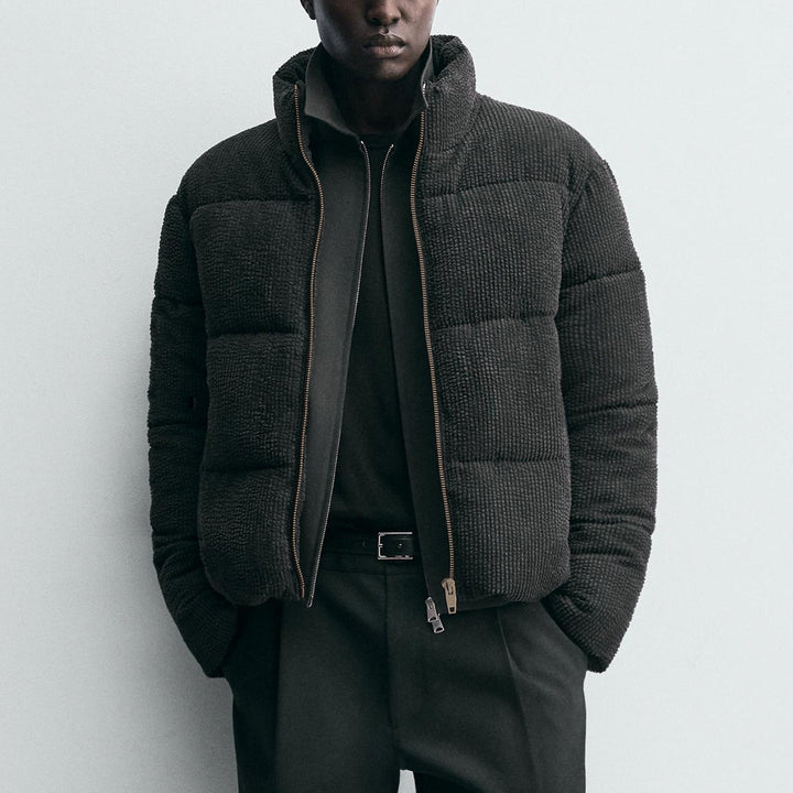 Men's short quilted jacket in cord structure with high stand-up collar Mune Fashion
