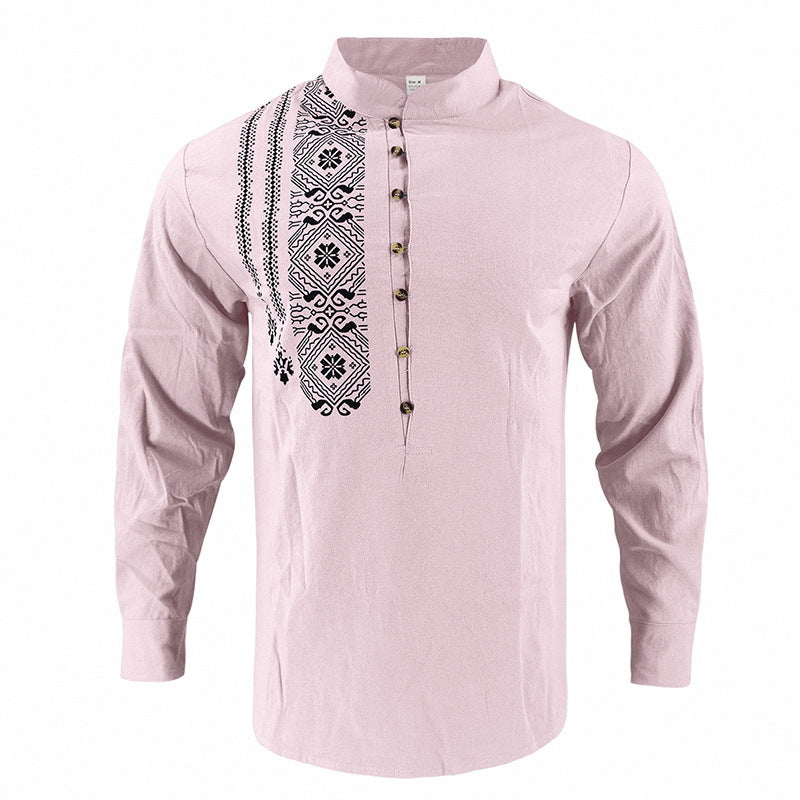 Men's embroidered cotton kurta shirt with stand collar Mune Fashion