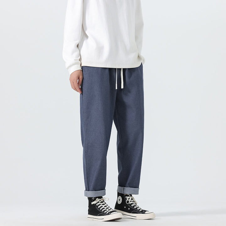 Men's Loose Fit Cropped Denim Pants with Cuff and Label Patch Mune Fashion