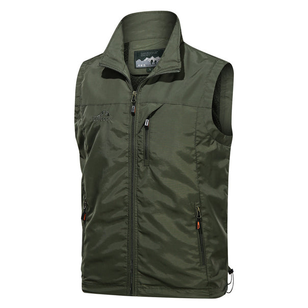 Men's Multifunctional Outdoor Vest with Zipper, Chest Pocket, and Adjustable Hem Mune Fashion