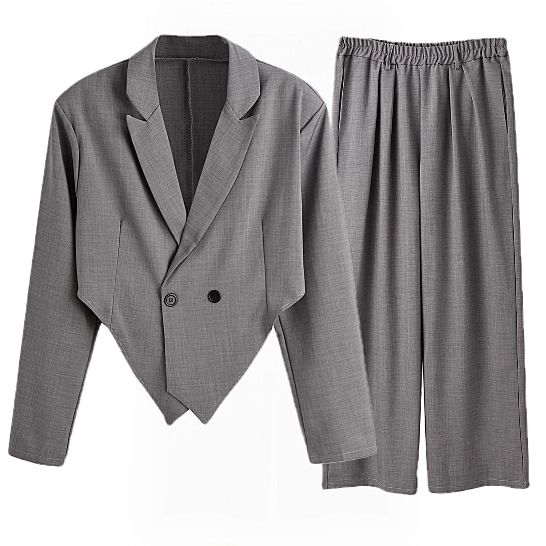 Ladies nan Business set with asymmetrical draped blazer and pleated pants with elastic waistband Mune Fashion