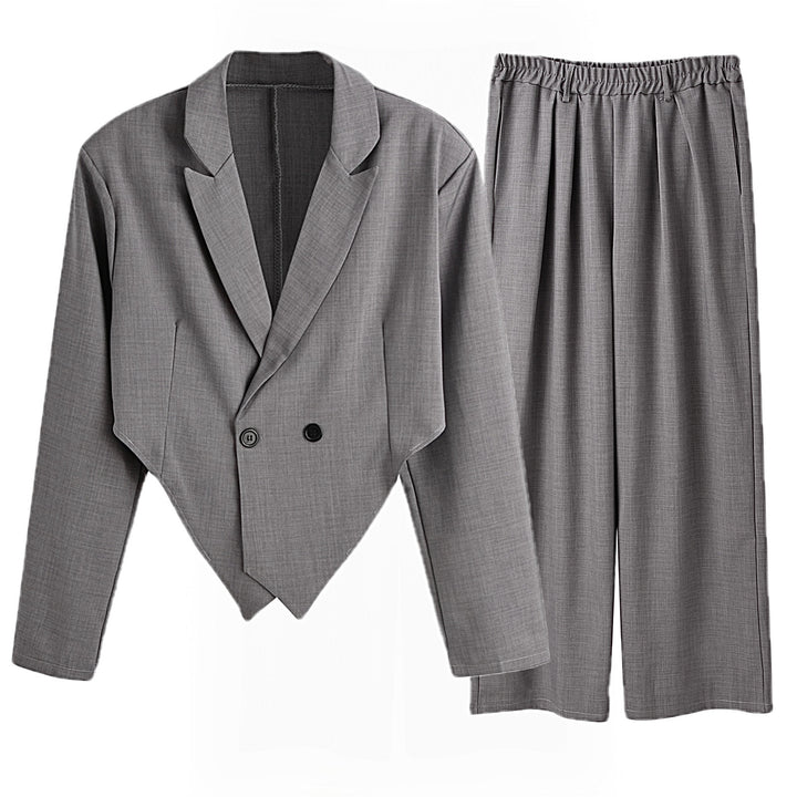 Ladies nan Business set with asymmetrical draped blazer and pleated pants with elastic waistband Mune Fashion