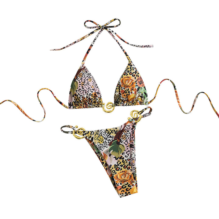 Women's triangle bikini with elegant gold details and colorful floral print Mune Fashion
