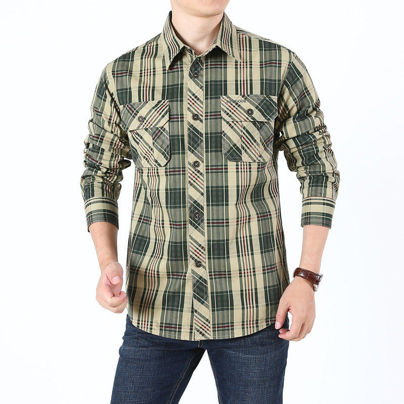 Men's Checked Cotton Work Shirt with Chest Flap Pockets and Tailored Fit Mune Fashion