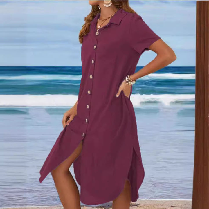 Women's shirt dress with button placket and side slits Drune