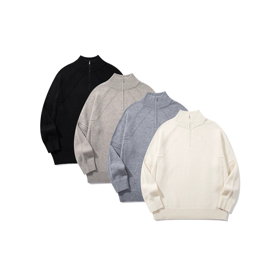 Unisex Halfzip Knit Sweater with High Ribbed Collar and Raglan Sleeves Mune Fashion