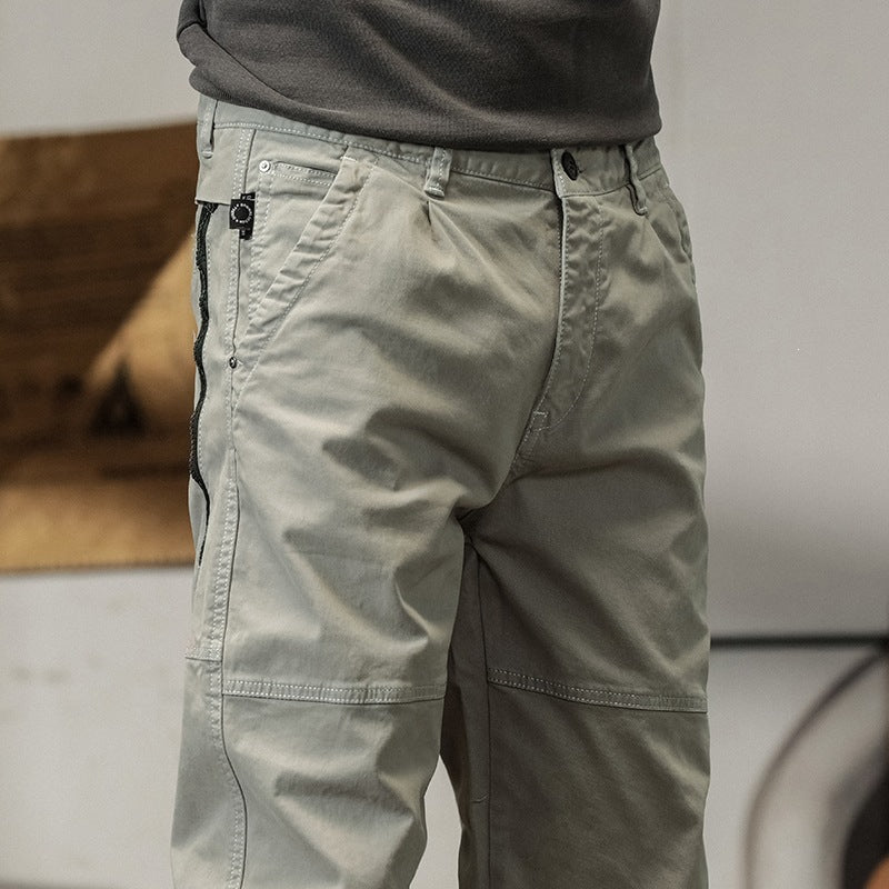 Men's tapered cargo pants in jogger style with knee seam details, drawstring & elastic cuffs