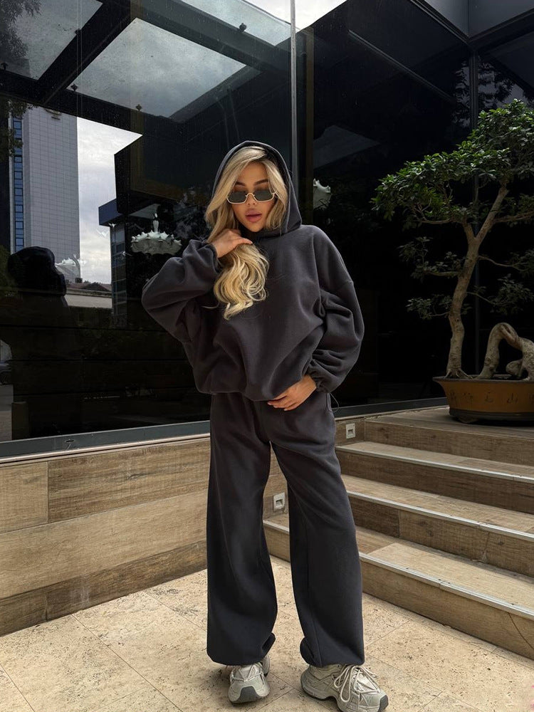 Ladies Cozy Oversized Hoodie Set with Soft Lined Hood and Palazzo-Like Lounge Pants Mune Fashion