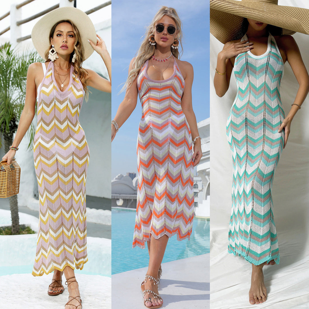 Women's Crochet Maxi Dress with Chevron Pattern Mune Fashion