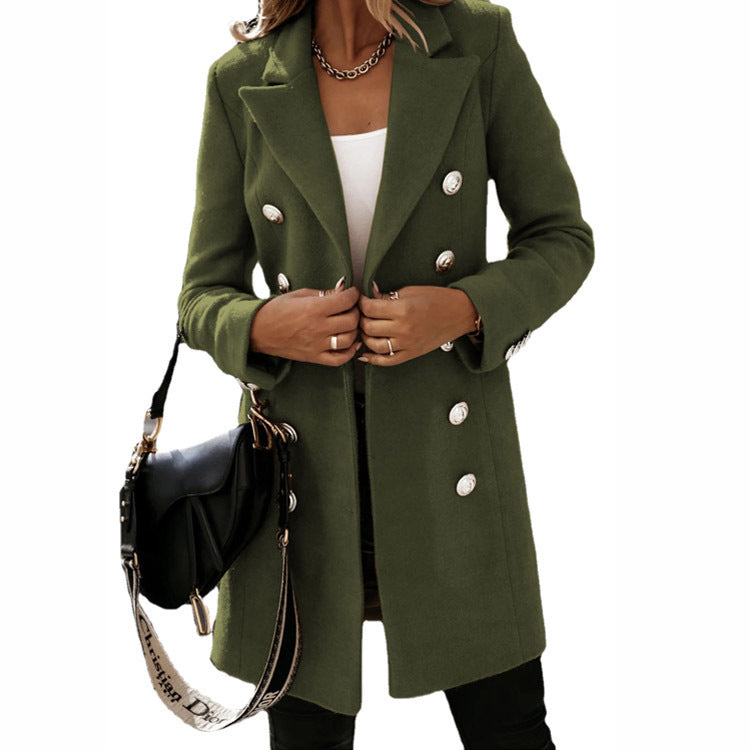 Women nan tailored double-breasted wool blend coat with lapel collar and decorative buttons Mune Fashion