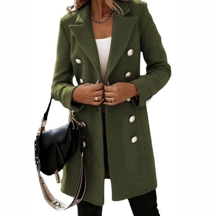 Women nan tailored double-breasted wool blend coat with lapel collar and decorative buttons Mune Fashion