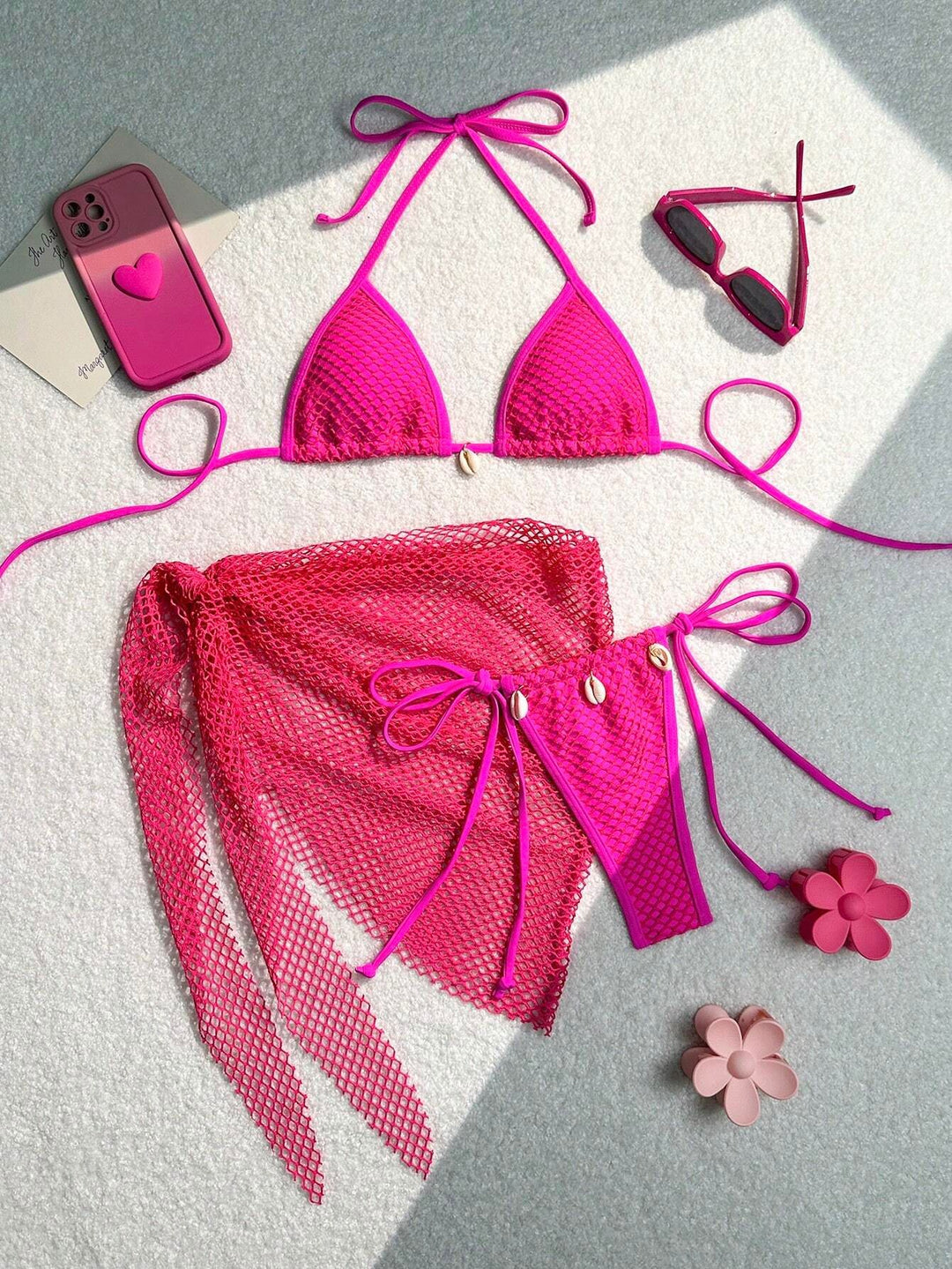 Women's triangle bikini with transparent mesh fabric and lacing details Mune Fashion
