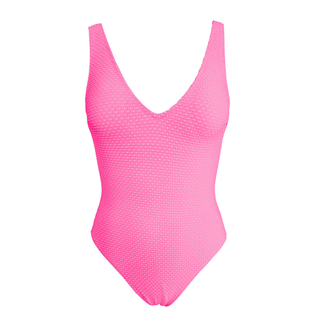 Ladies One-Piece Swimsuit with V-Neck and Textured Design Mune Fashion
