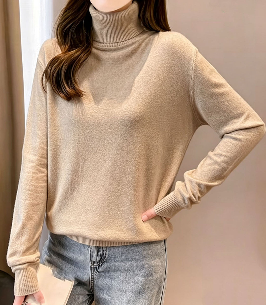 Women's turtleneck sweater with dropped fit and ribbed cuffs Mune Fashion