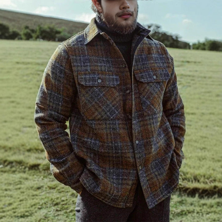 Men's Wool Blend Tweed Shirt Jacket with Patch Chest Pockets Mune Fashion