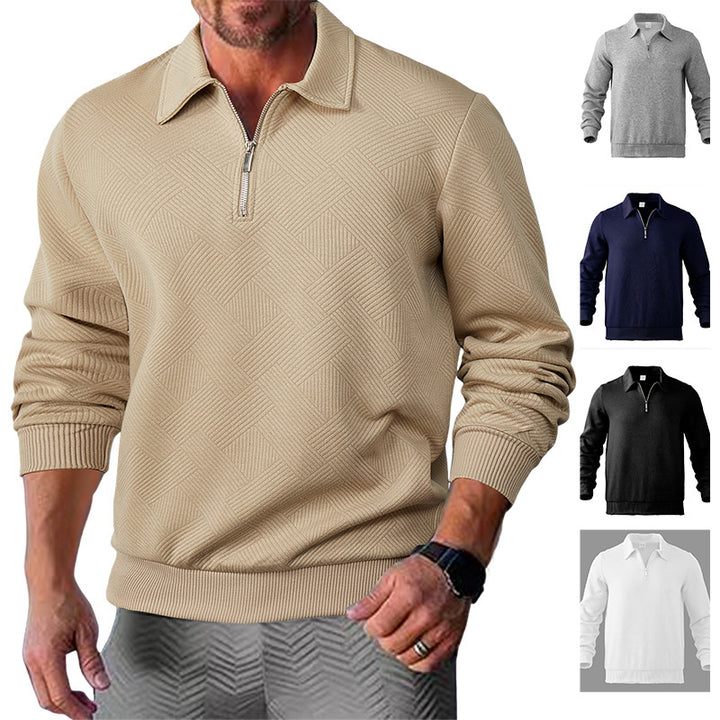 Men's fine structure half-zip pullover in polo shirt style Mune Fashion