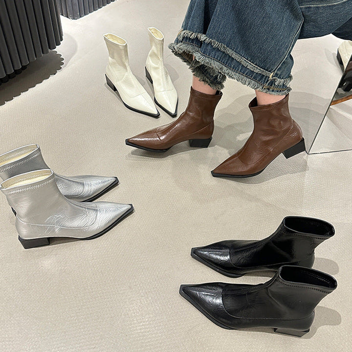 Ladies Elegant Ankle Boots with Pointed Toe and Block Heel Mune