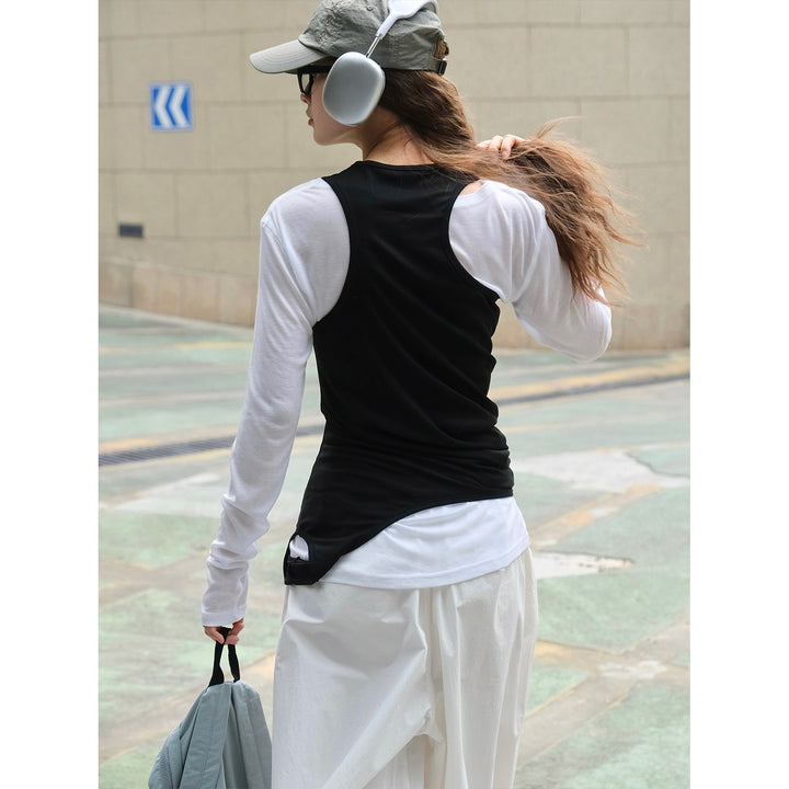 Women Asymmetrical Layering Top with Extended Hem Mune Fashion