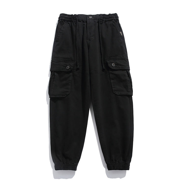 Men's Soft Cotton Utility Cargopants in Jogger Style with Elastic Waistband and Oversized Flap Pockets Drune