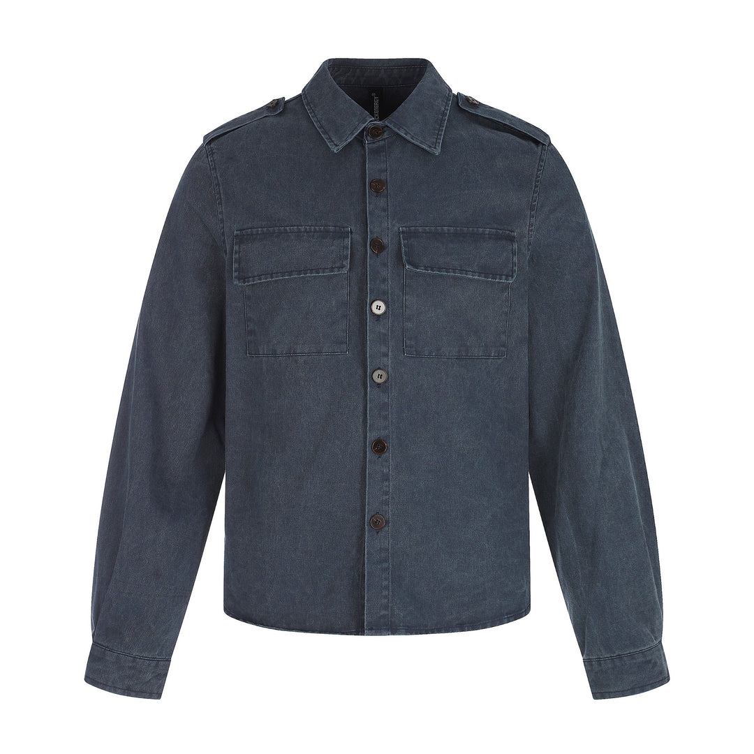 Men's shirt jacket made of washed denim with flap pockets and epaulettes Mune Fashion