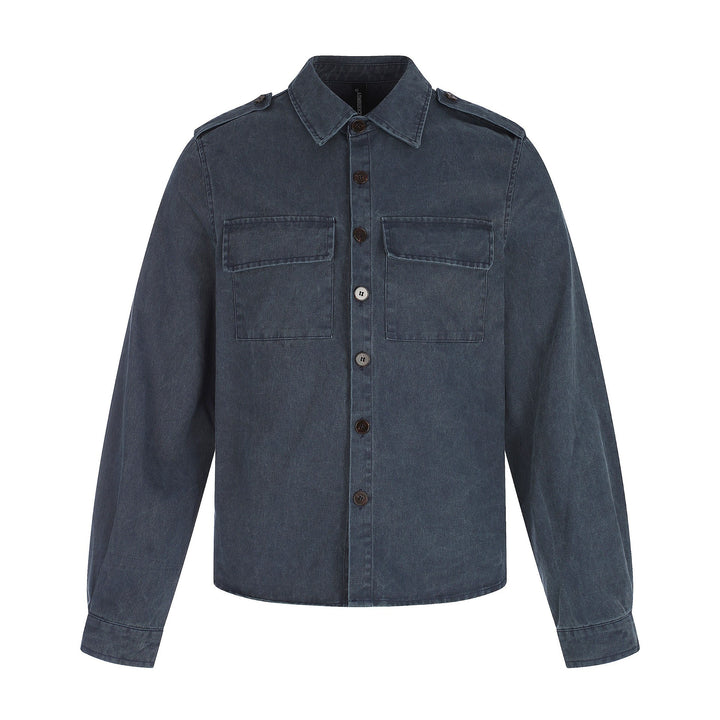 Men's shirt jacket made of washed denim with flap pockets and epaulettes Mune Fashion