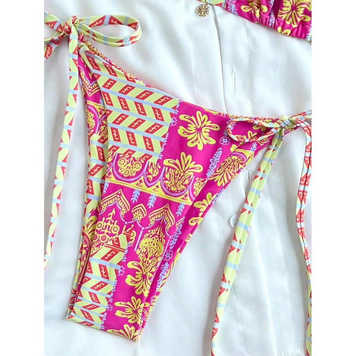 Ladies triangle bikini with playful pattern and adjustable lace-up details Mune Fashion