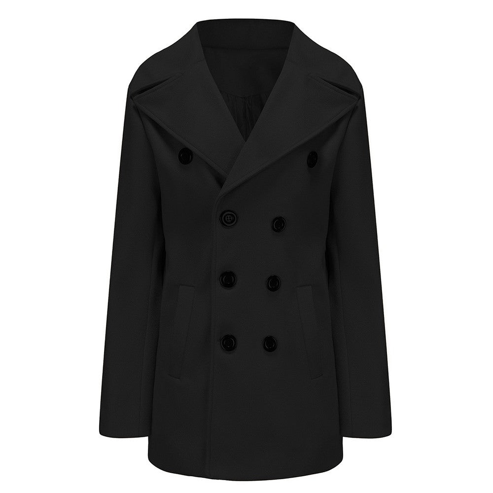 Men's Classic Double-Breasted Coat with High Collar and Noble Fabric Mune