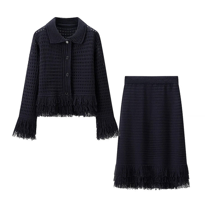 Women's crocheted openwork cardigan with fringe trim and boxy silhouette Mune Fashion