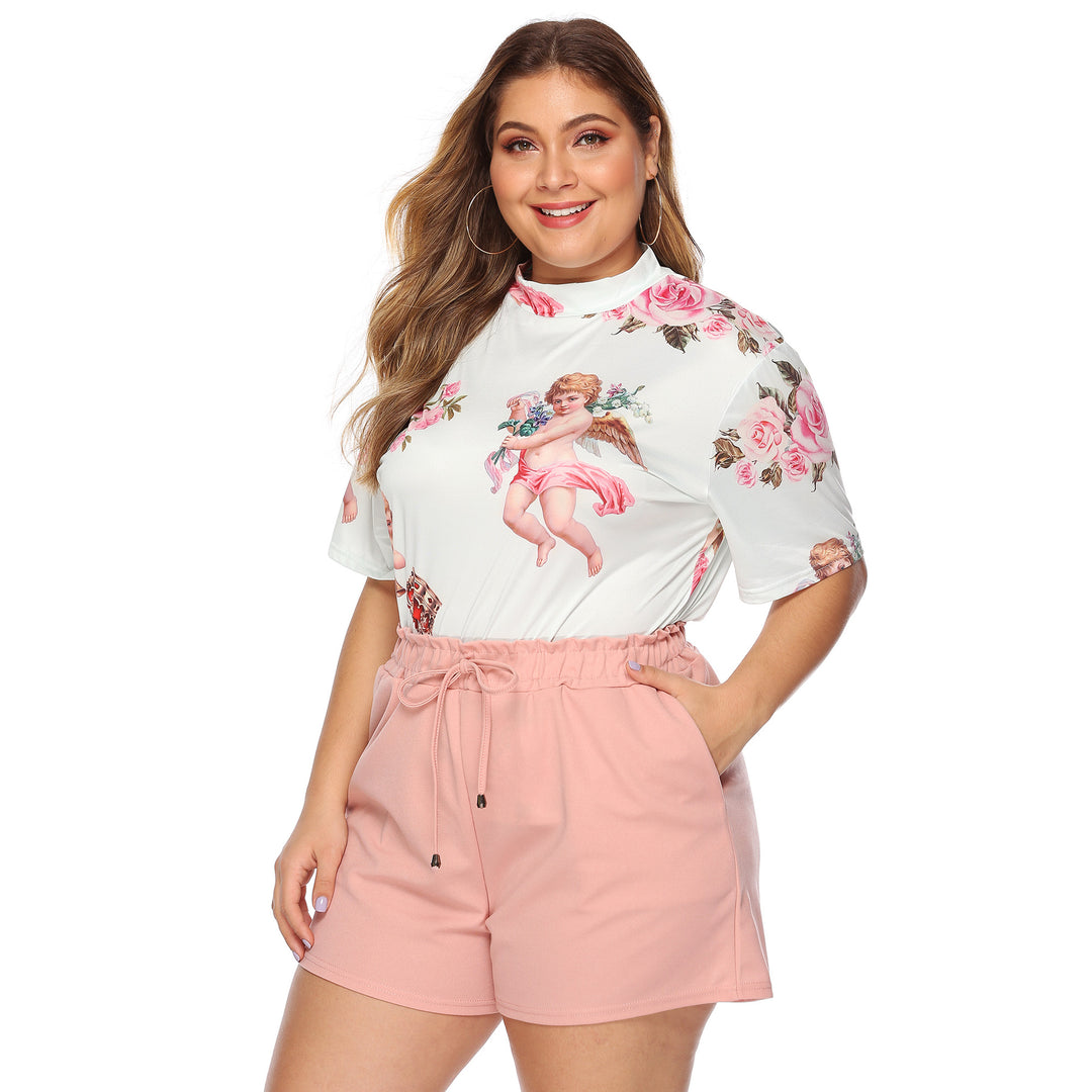 Women's casual top with unique angel print and comfy shorts Mune Fashion