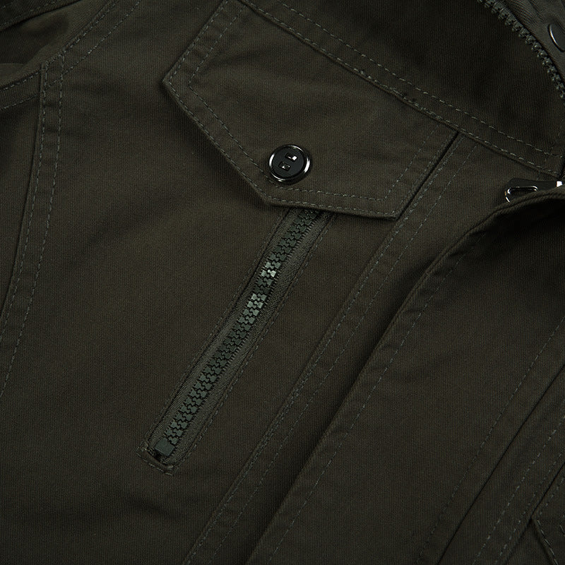 Men's robust canvas field jacket with stand-up collar, epaulettes, and multifunctional pockets Mune Fashion
