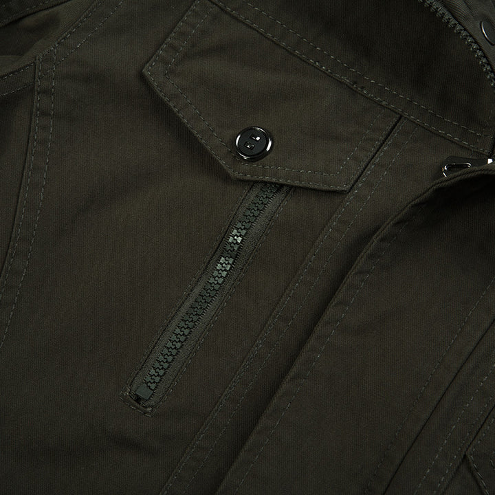 Men's robust canvas field jacket with stand-up collar, epaulettes, and multifunctional pockets Mune Fashion