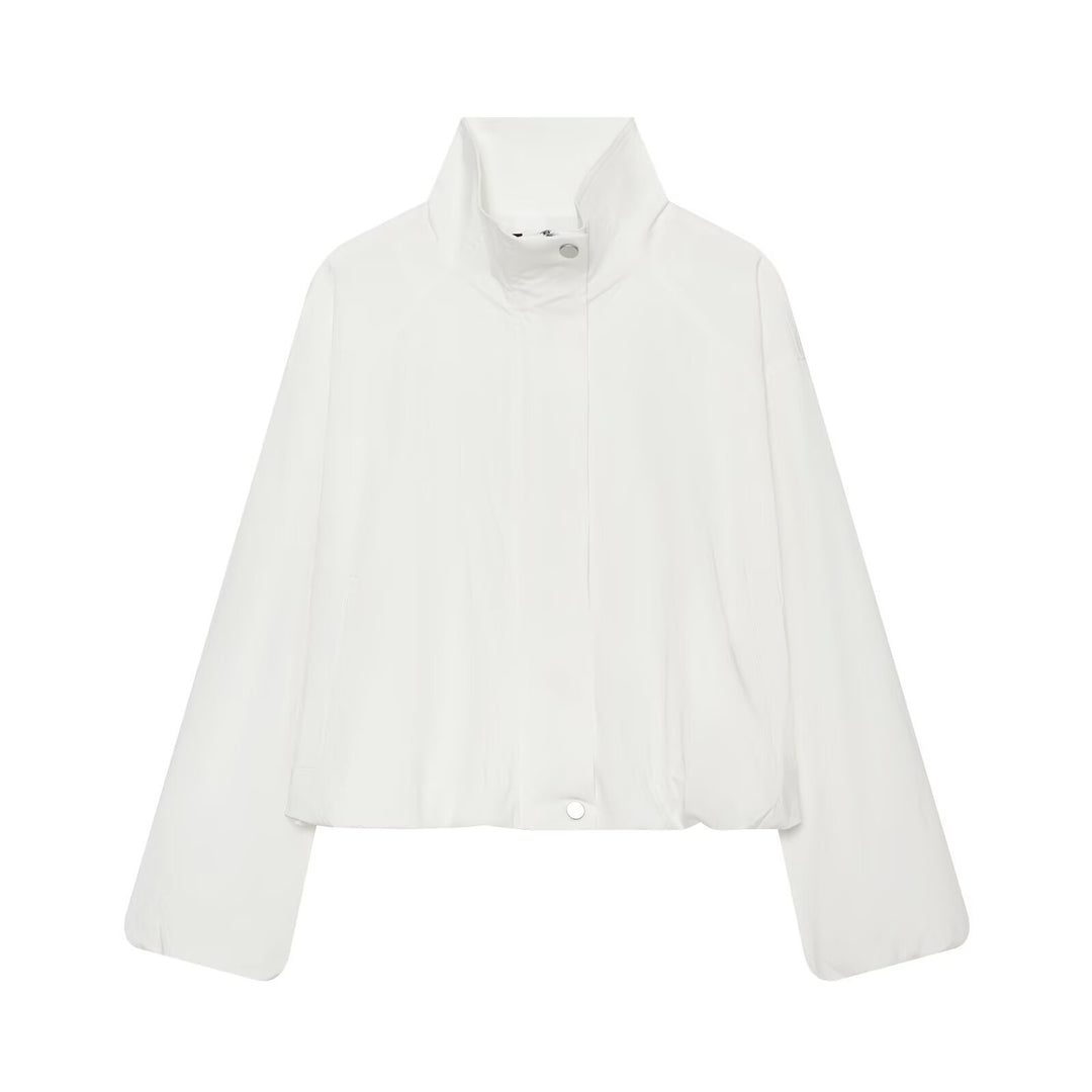 Women Lightweight Short Jacket with Stand-up Collar and Raglan Sleeves Mune Fashion