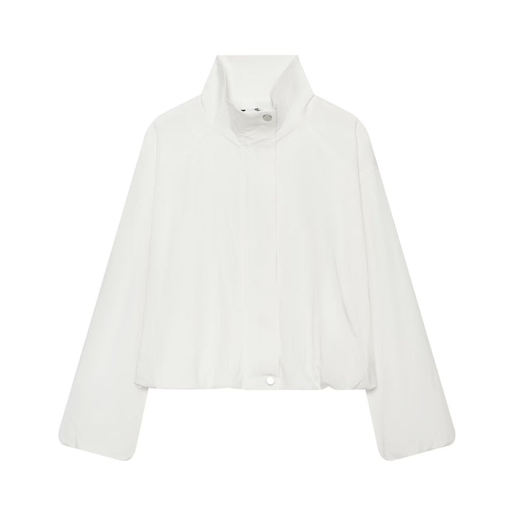 Women Lightweight Short Jacket with Stand-up Collar and Raglan Sleeves Mune Fashion