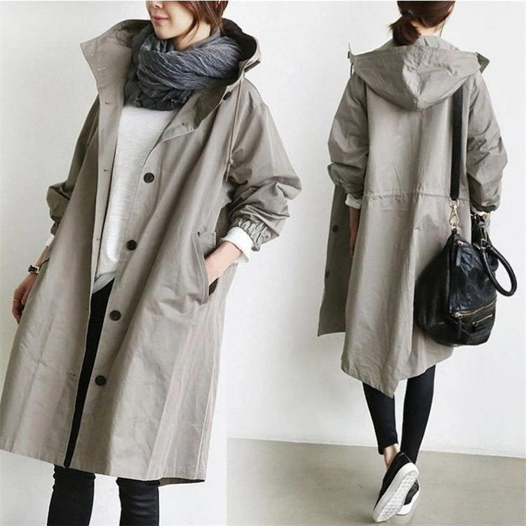 Women's nan lightweight oversized parka coat with hood, drawstring waist and side slit Mune Fashion