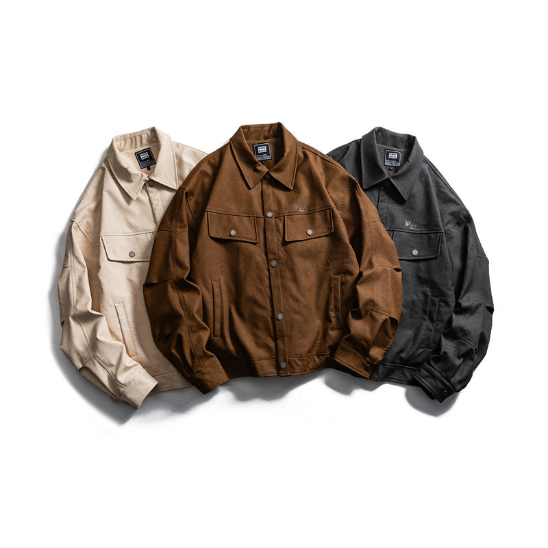 Men's short-cut canvas trucker with velour look, flap pockets and press stud placket Mune Fashion