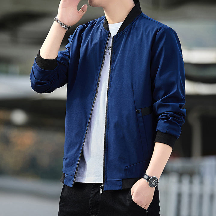 Men's Lightweight Bomber Jacket with Contrast Ribbed Cuffs, Concealed Two-Way Zipper & Utility Pockets Mune Fashion