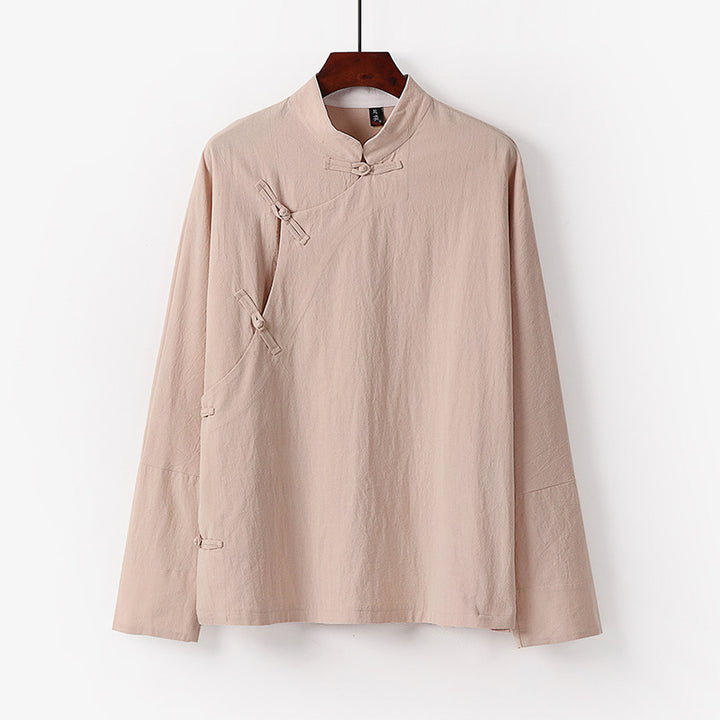 Men's Loose Stand Collar Top with Toggle Buttons and Side Button Placket Mune Fashion