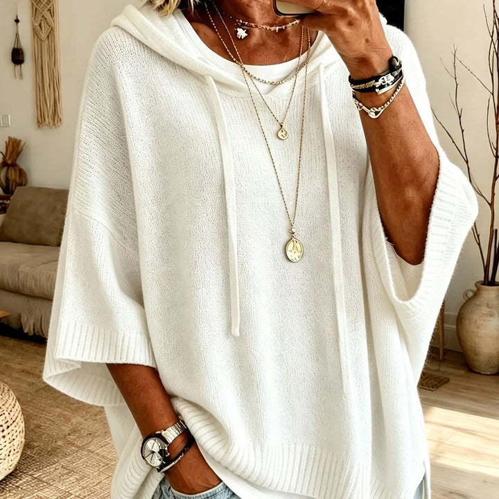 Women's oversized knit poncho with hood and short sleeves Mune Fashion