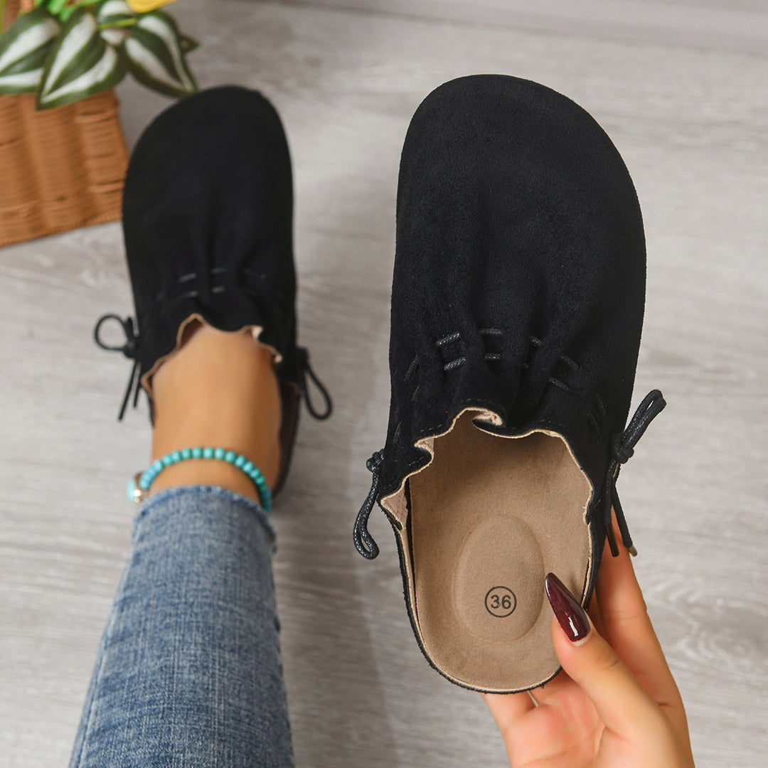 Ladies nan padded velour slip-on with teddy insole, soft insole and decorative lacing Mune Fashion
