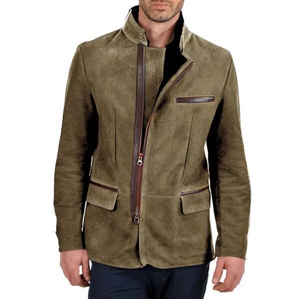 Men's elegant suede jacket with stand-up collar and concealed zipper Mune Fashion