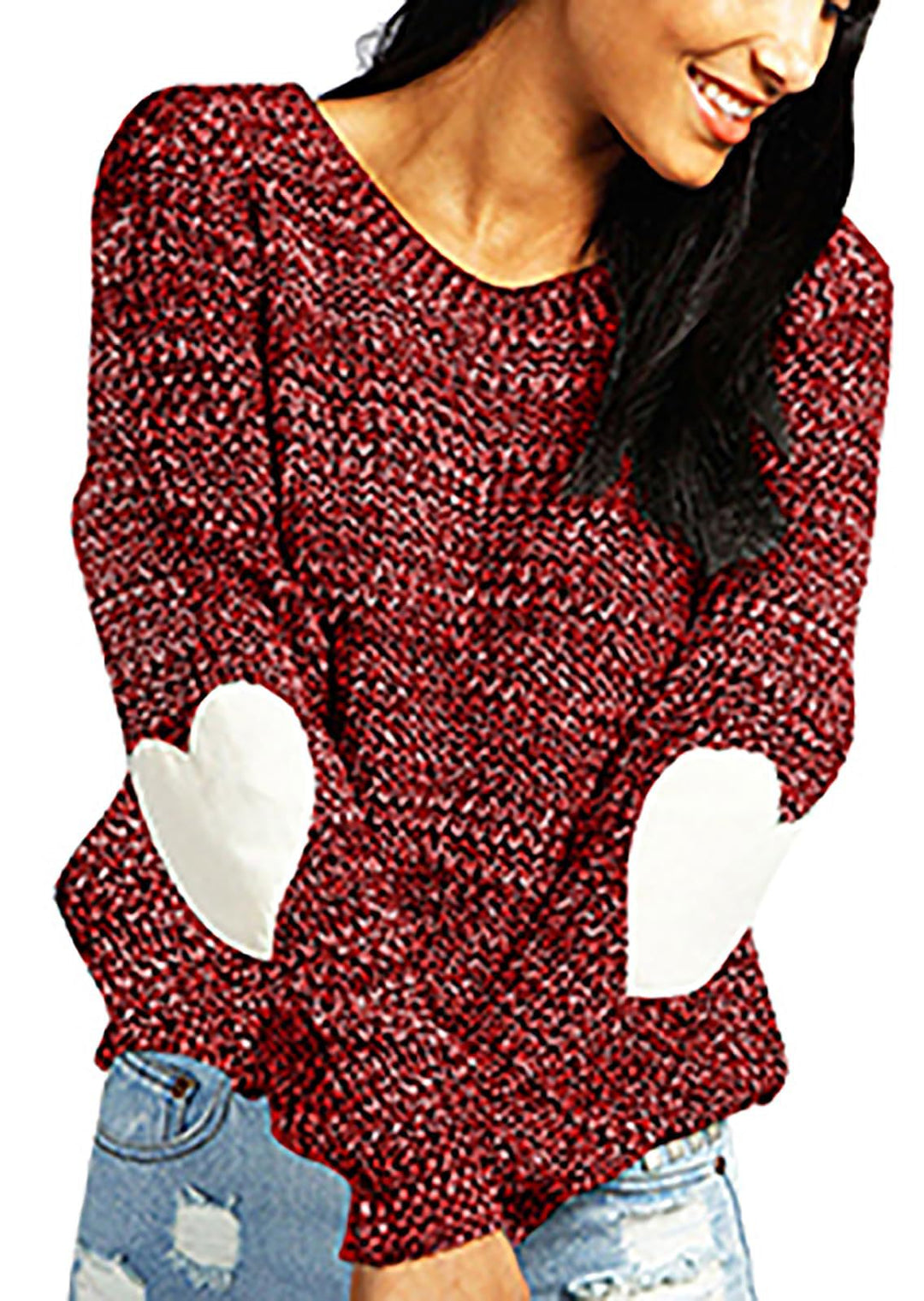 Ladies' Fashionable Knit Sweater with Heart Details