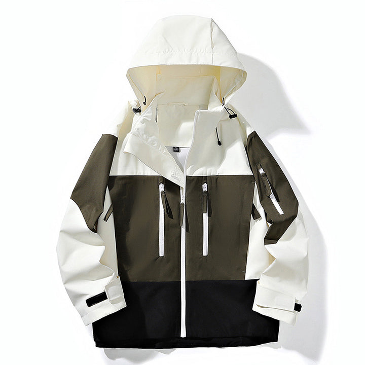 Men's Water-Repellent Colorblock Outdoor Jacket with Hood, Multiple Zipper Pockets and Adjustable Cuffs Mune Fashion