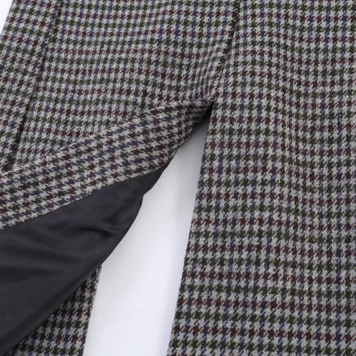 Women Double-Breasted Houndstooth Long Blazer with Tailcoat Hem Mune Fashion