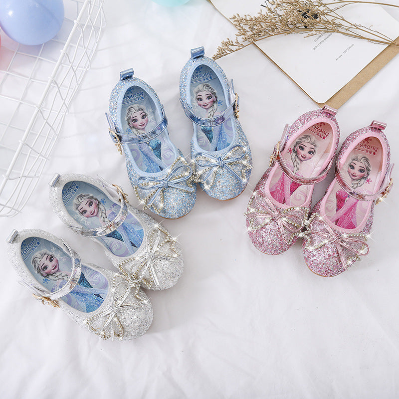 Girl Glittering Ballerina Shoes with Bow and Rhinestone Decorations Mune Fashion